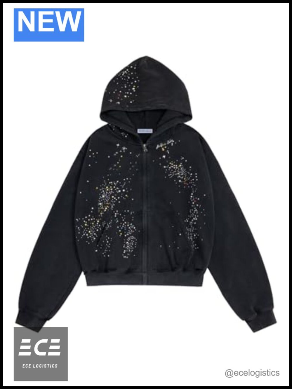 Rhinestone Star Zip Up Hoodie Oversized Unisex Streetwear